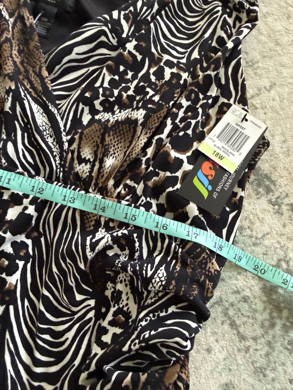 Alfani Sleeveless Mixed Animal Print Faux Wrap Dress, Size 18W - Picture 6 of 9